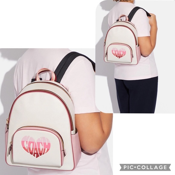 NWT COACH COURT LEATHER BACKPACK WITH STRIPE‎ HEART MOTIF GOLD/CHALK MULTI - Picture 4 of 11